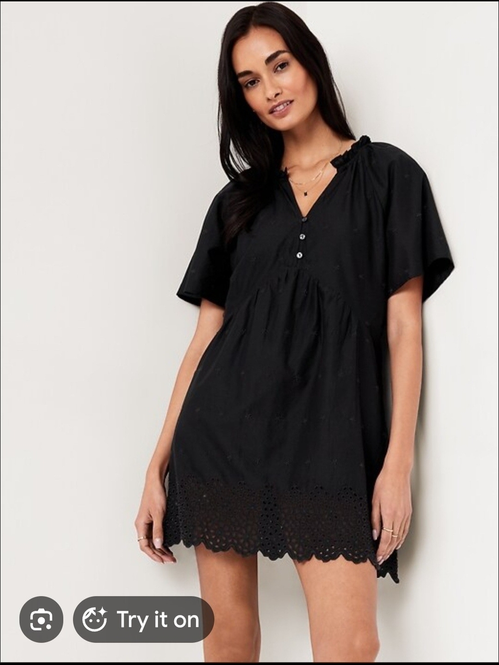 Old Navy Black Eyelet Babydoll Mini Dress